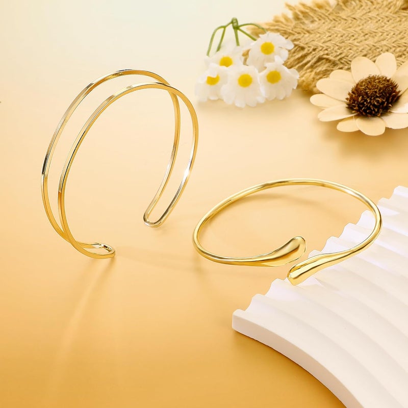 PEALICIOUS 2Pcs Chunky Bracelet for Women, Girls Gold Bangle Bracelet 7in Minimalist Silver Chunky Bangles Valentines Gifts, Trendy Gold Arm Cuff Upper Arm Band, Stack Bead Pearl Gift Summer Jewelry - Image 4